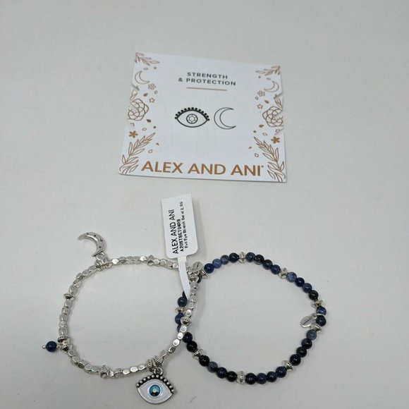 Alex and Ani Jewelry - Women's Alex & Ani Evil Eye Charm Beaded Stretch Bracelets, Size 6"-7.5" -Silver